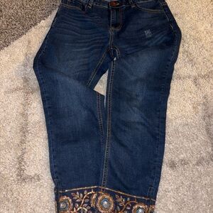Desigual Dark Blue Flare Jeans with Embroidery